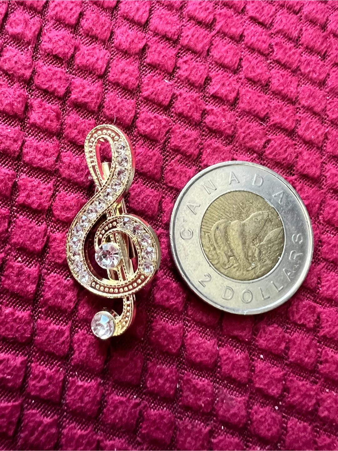 Gold Tone Treble Clef Brooch with Rhinestones - photo 3