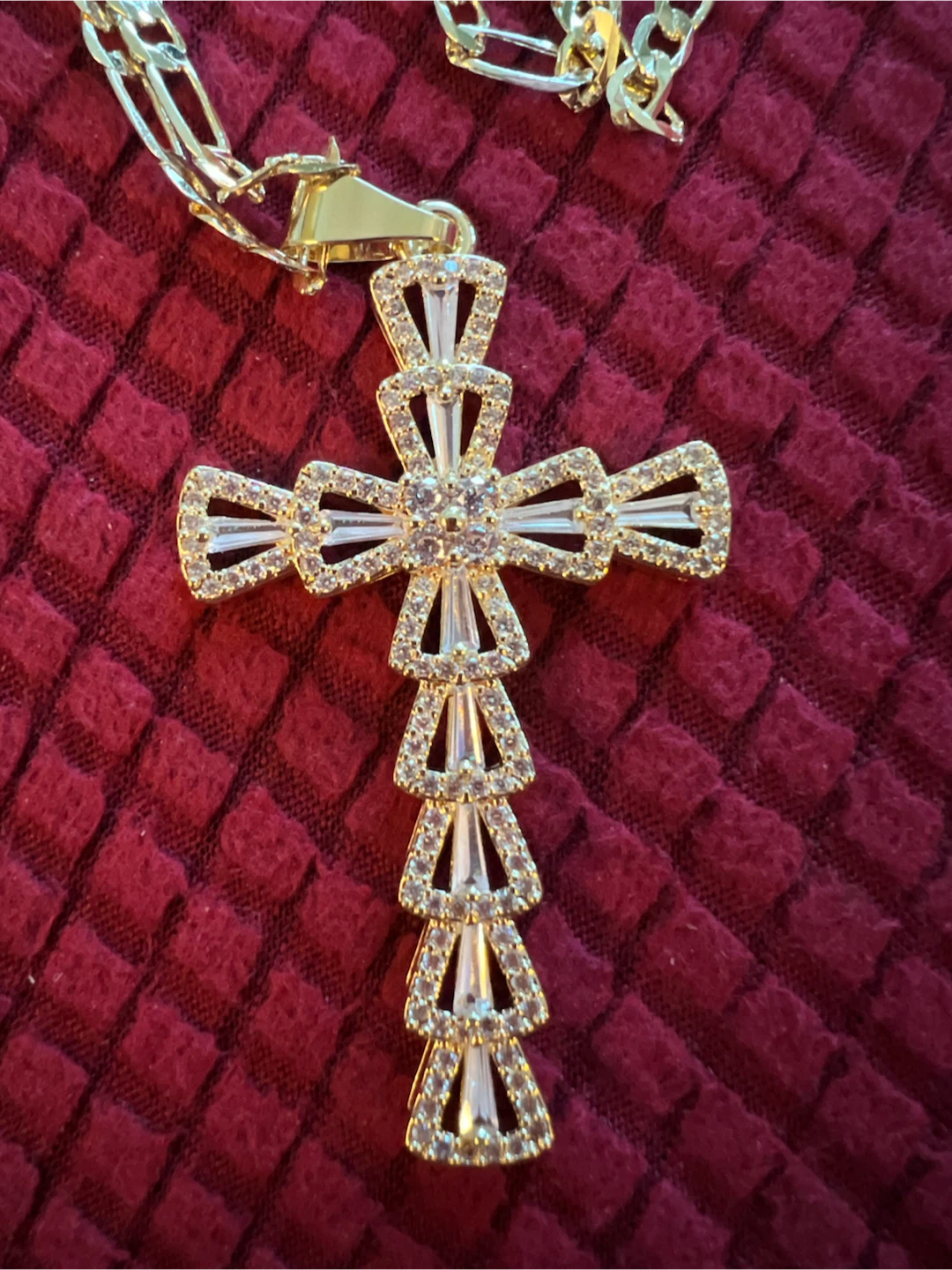 14k goldplated Gold Cross Necklace with Rhinestones