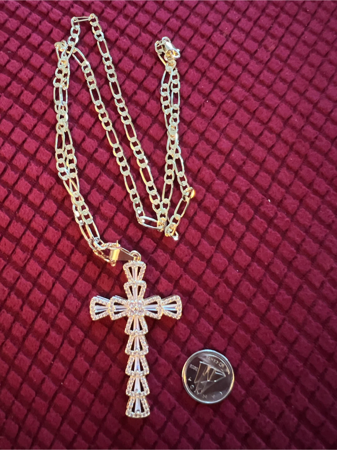 14k goldplated Gold Cross Necklace with Rhinestones - photo 2
