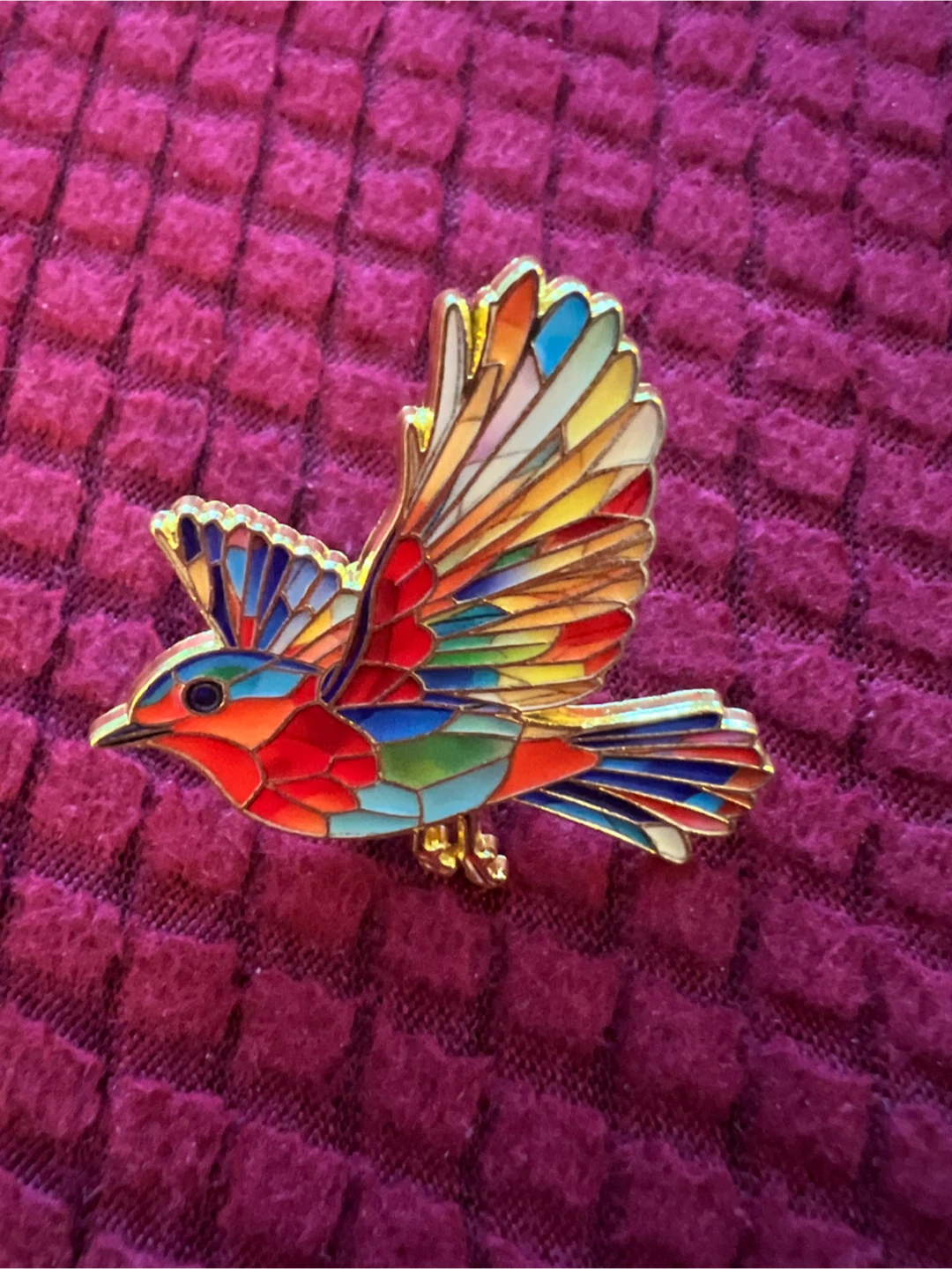 Colourful Stained Glass Style Bird Brooch