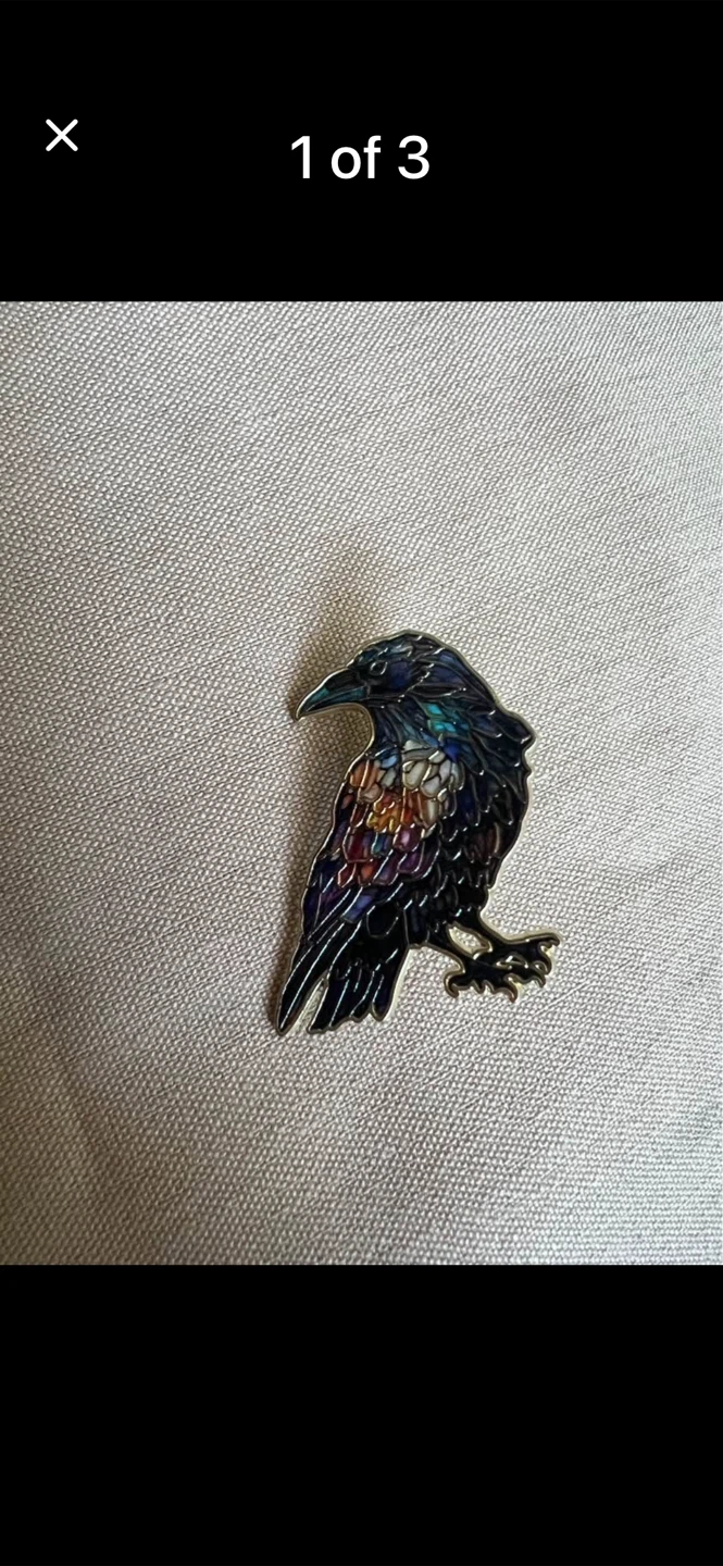 Enamel Raven Brooch Pin
