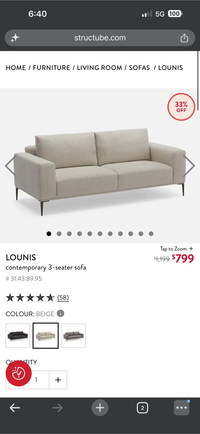 Structube LOUNIS contemporary 3-seater sofa