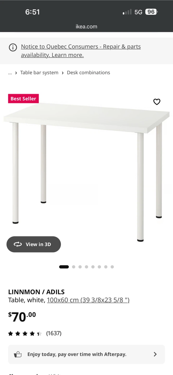 IKEA LINNMON / ADILS Table, White, 100x60 cm