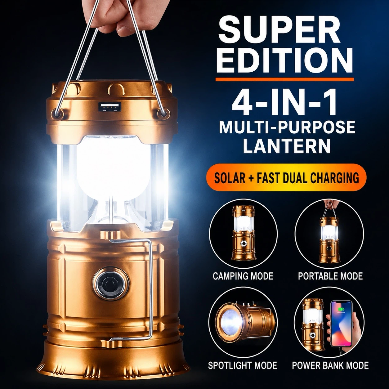 4-in-1 Multi-Purpose Lantern with Solar Charging
