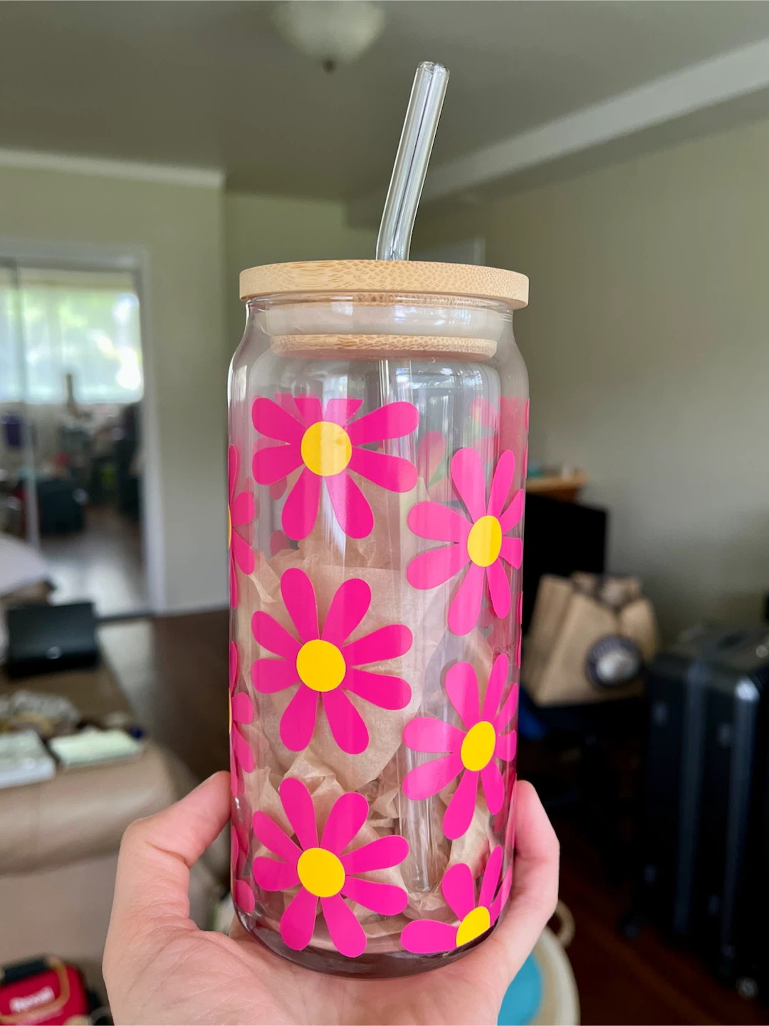 NEW Glass Tumbler with Daisy Design