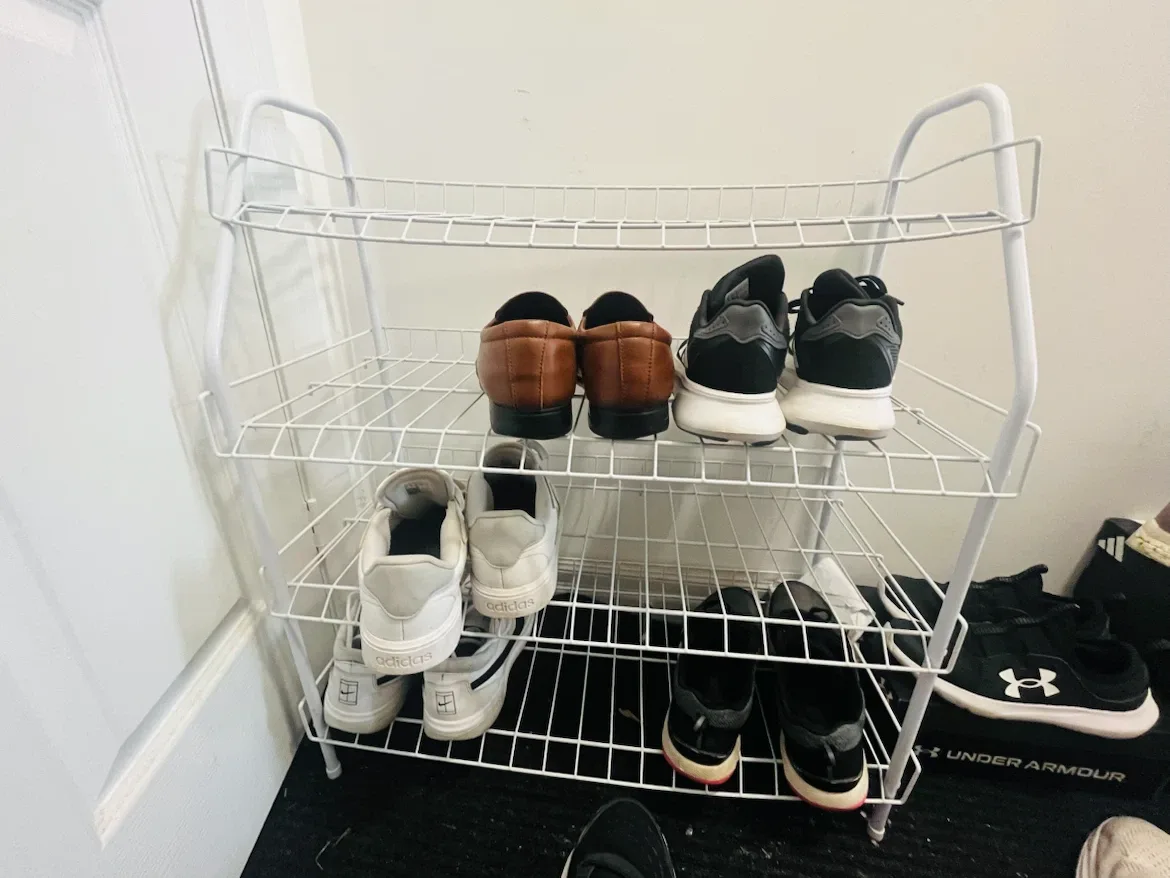 3-Tier White Wire Shoe Rack