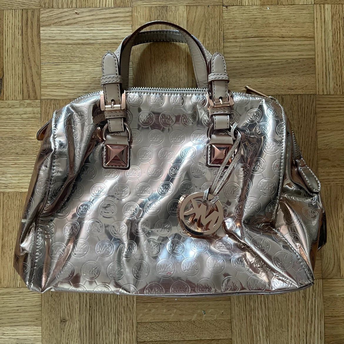 Michael Kors Rose Gold MK Signature Satchel Bag