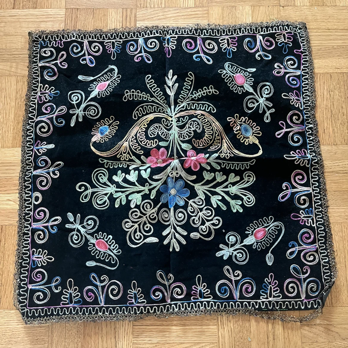 Embroidered Black Square Decorative Cloth