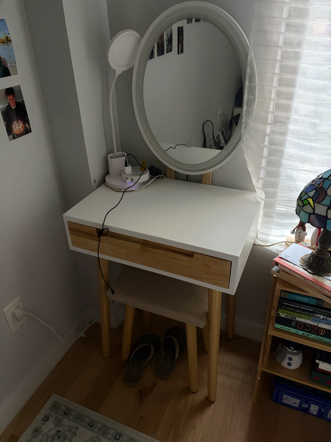 Vanity Desk with Lighted Mirror and Stool - photo 4