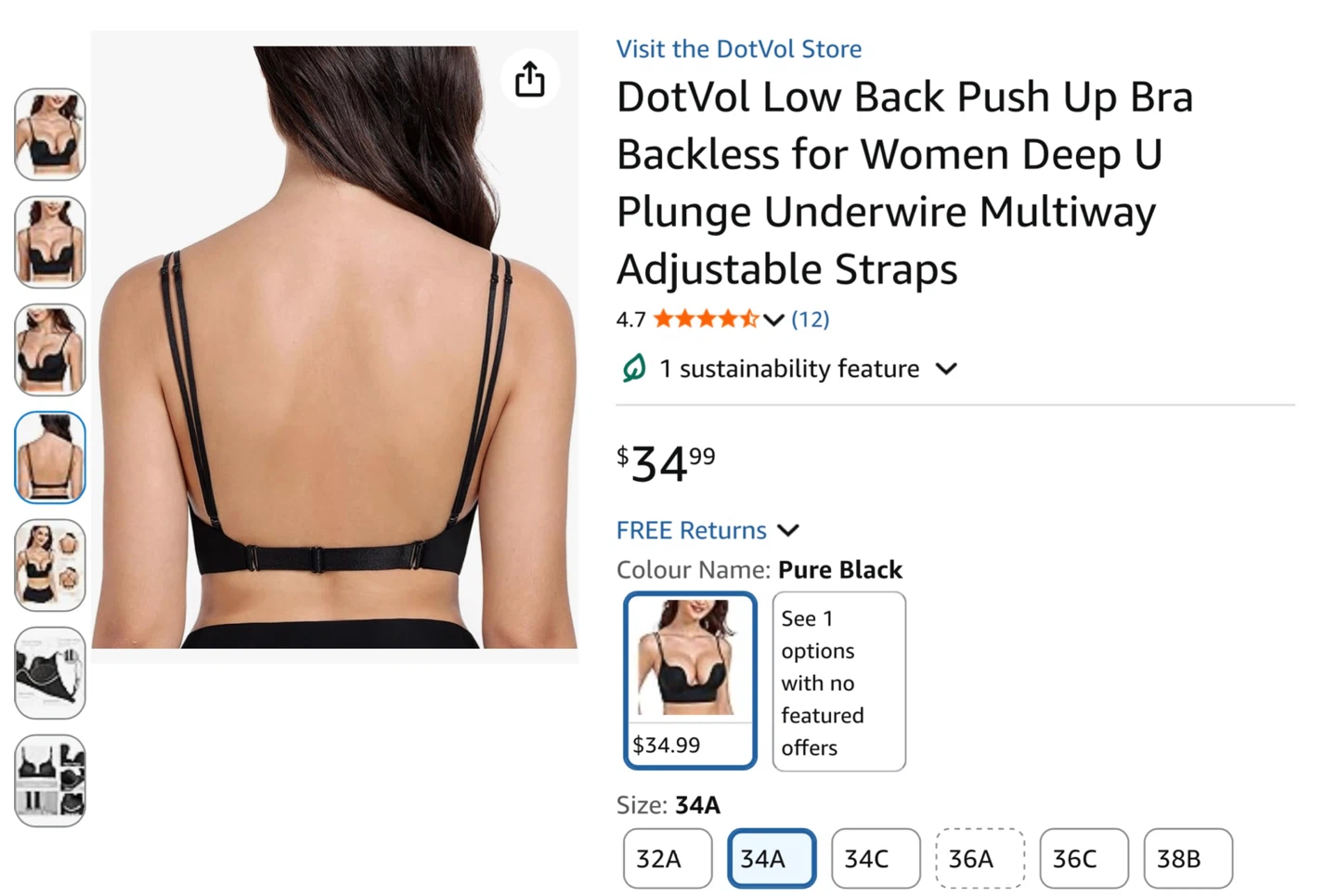 New DotVol Low Back Push Up Bra - 34A in beige - photo 2