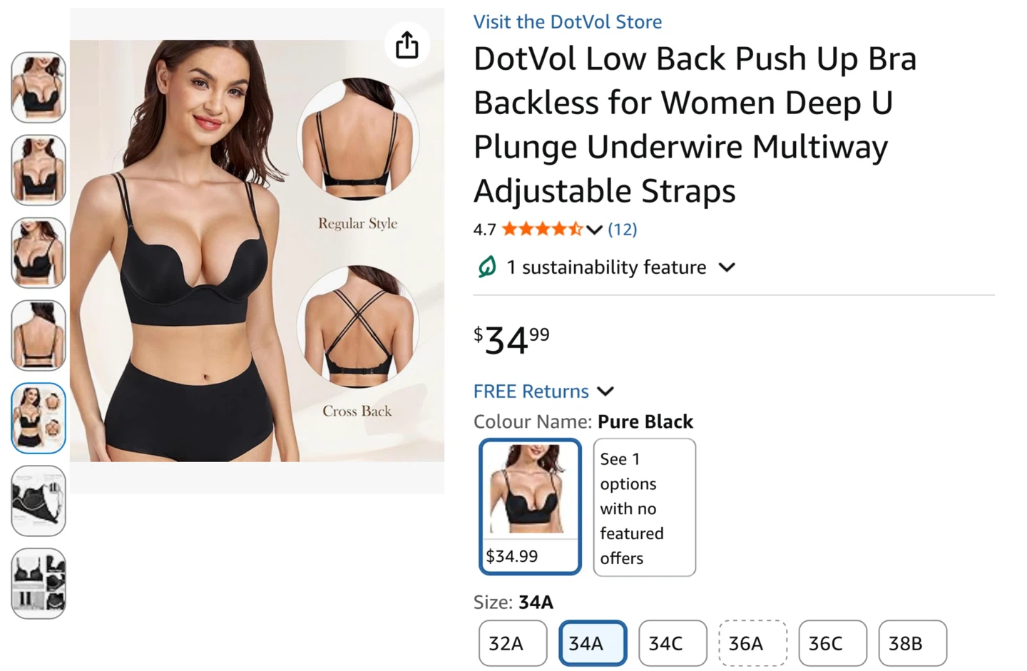 New DotVol Low Back Push Up Bra - 34A in beige - photo 5