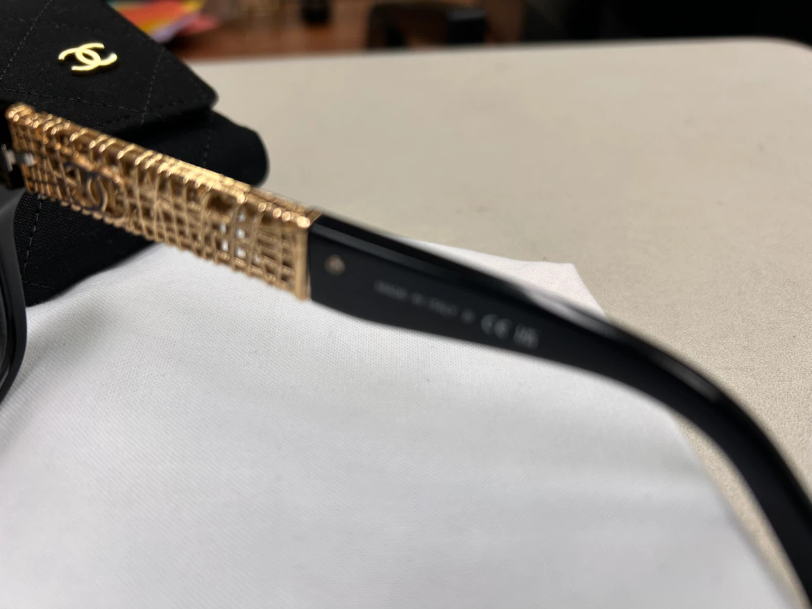 CHANEL Black Prescription Eyeglasses with Gold Accents