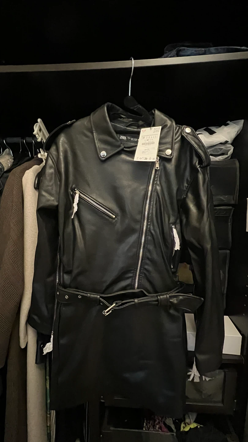 ZARA Black Faux Leather Belted Jacket - photo 2
