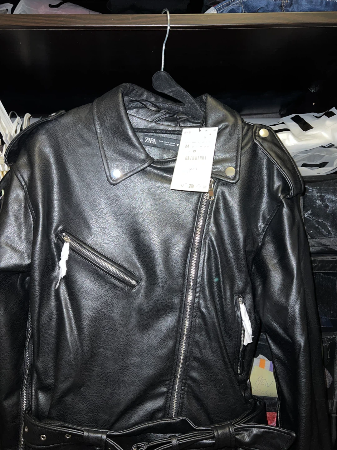 ZARA Black Faux Leather Belted Jacket - photo 4