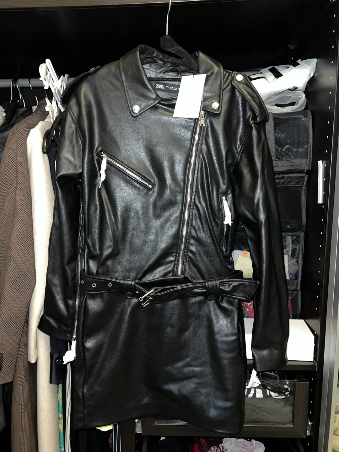 ZARA Black Faux Leather Belted Jacket - photo 3