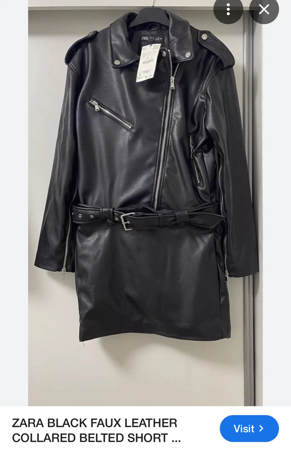 ZARA Black Faux Leather Belted Jacket - photo 5