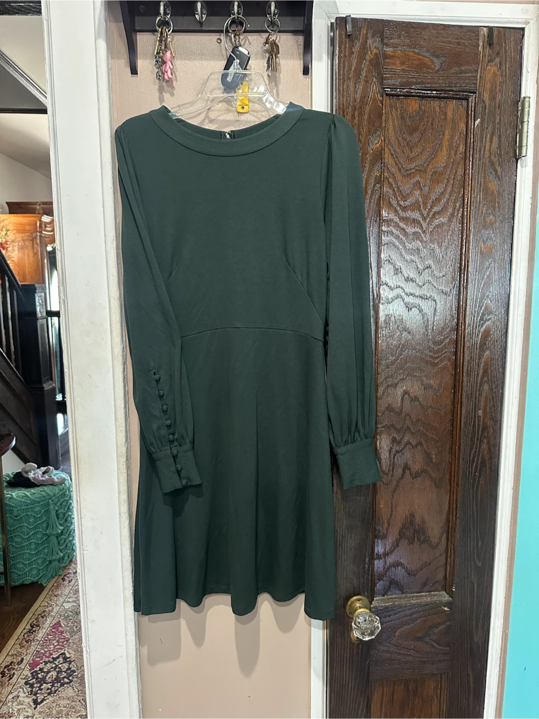 LOFT Forest Green Long Sleeve A-Line Dress