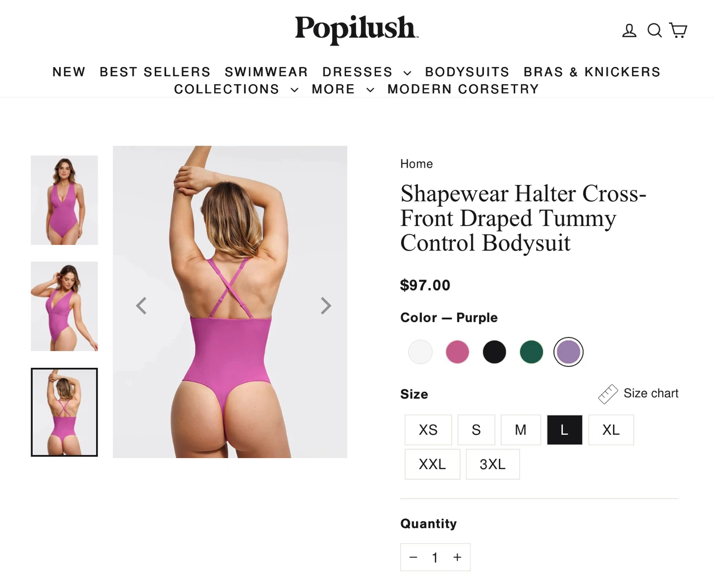 New Popilush Shapewear Halter Bodysuit - Purple - Size L - photo 3