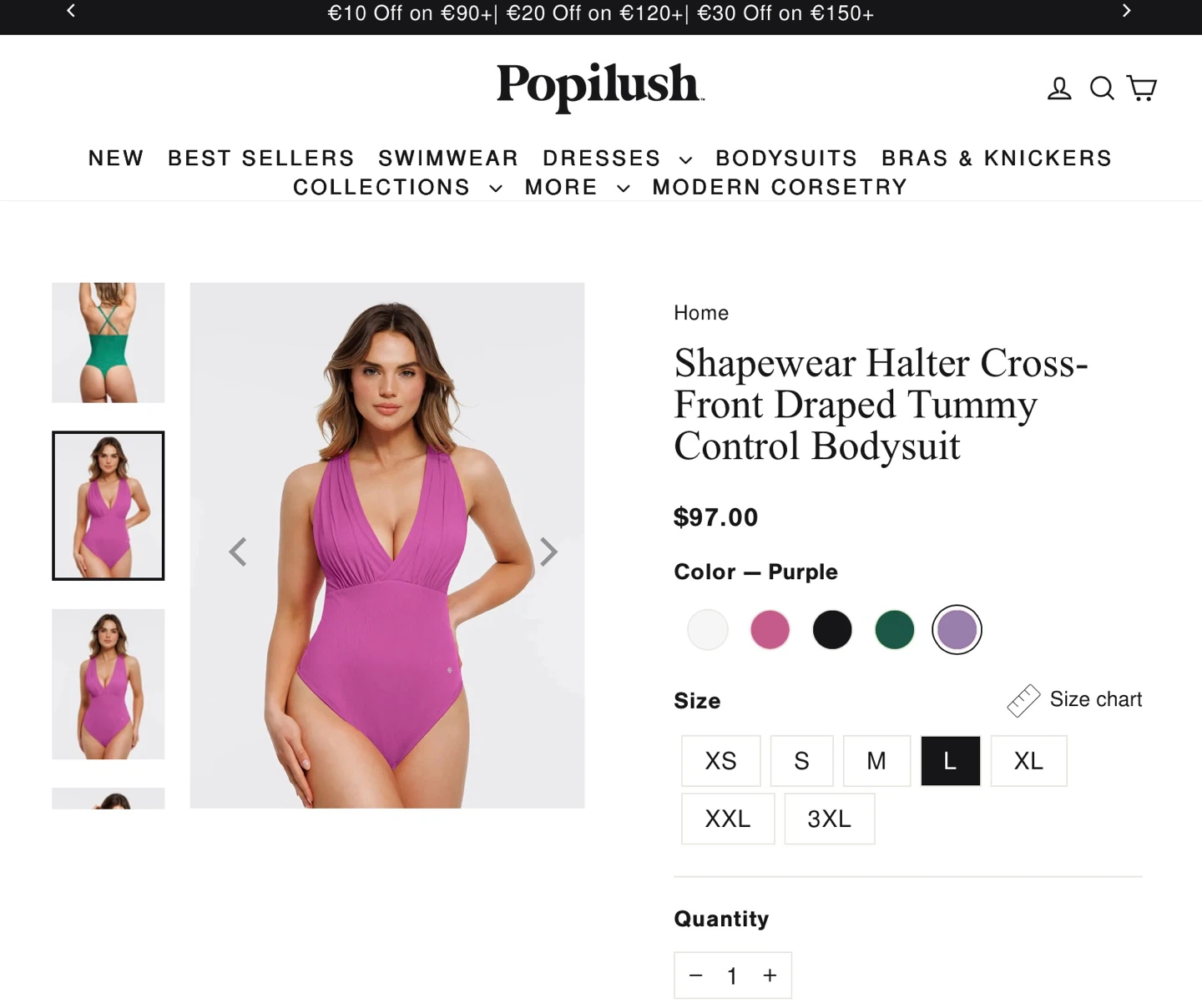 New Popilush Shapewear Halter Bodysuit - Purple - Size L - photo 2