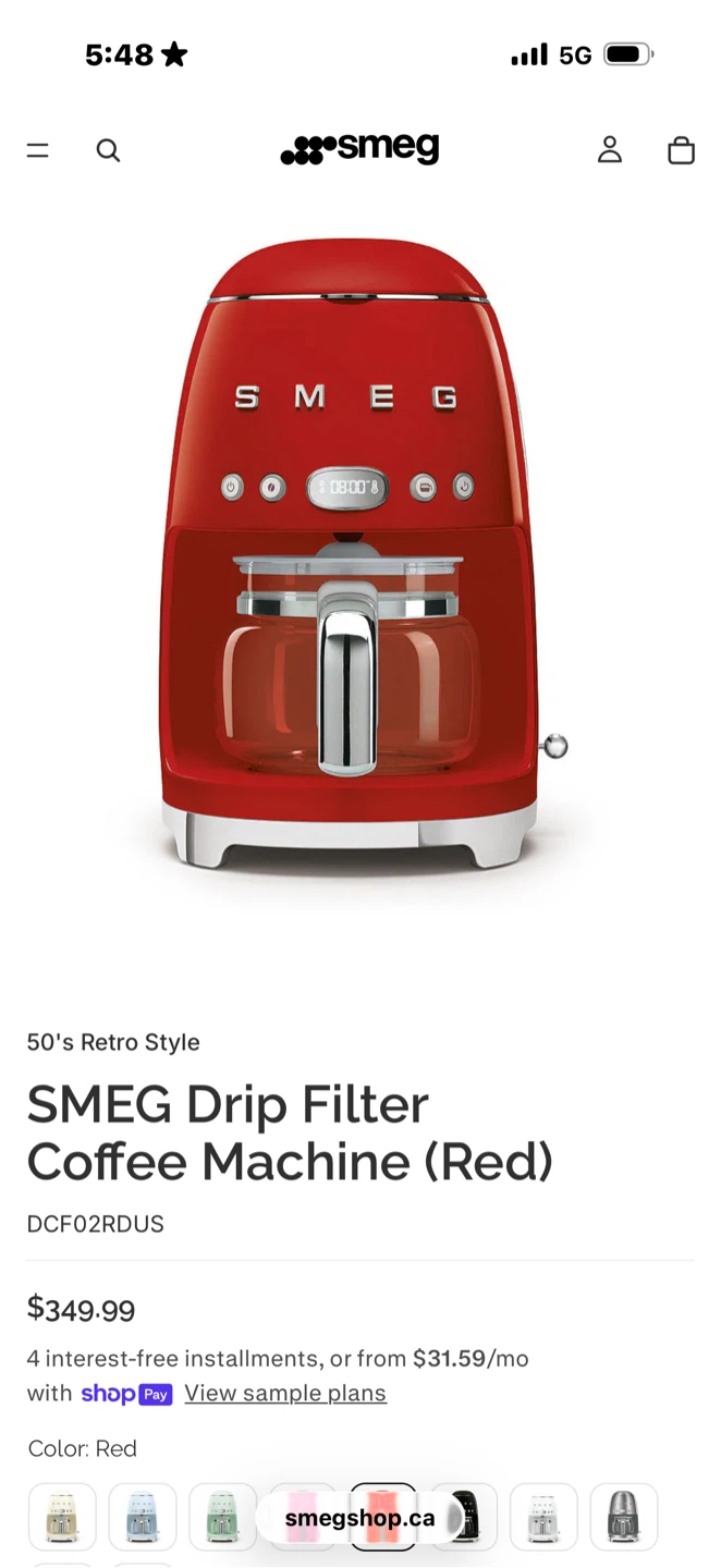 SMEG Drip Filter Coffee Machine (Red) - photo 2