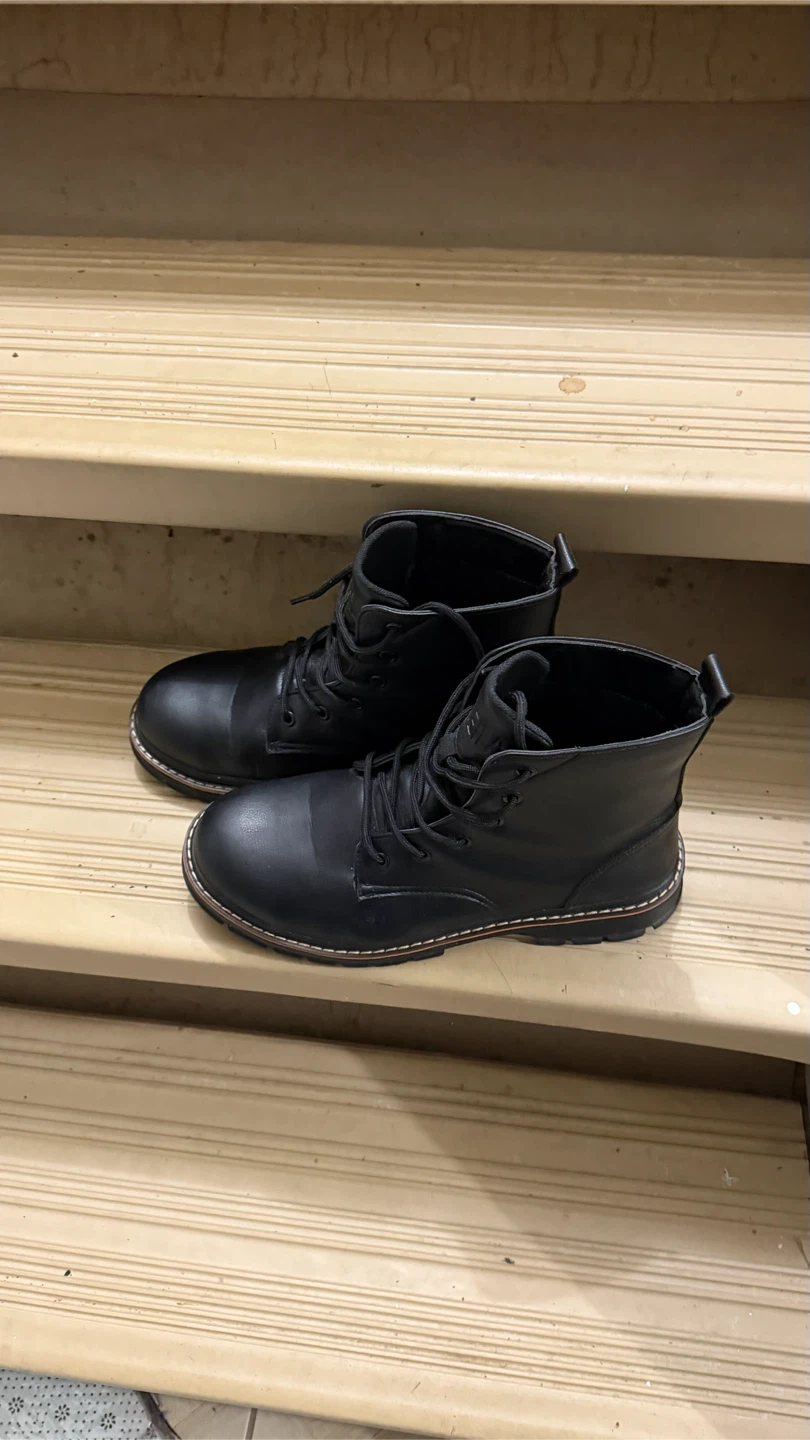 Black Faux Leather Lace-Up Boots - photo 2