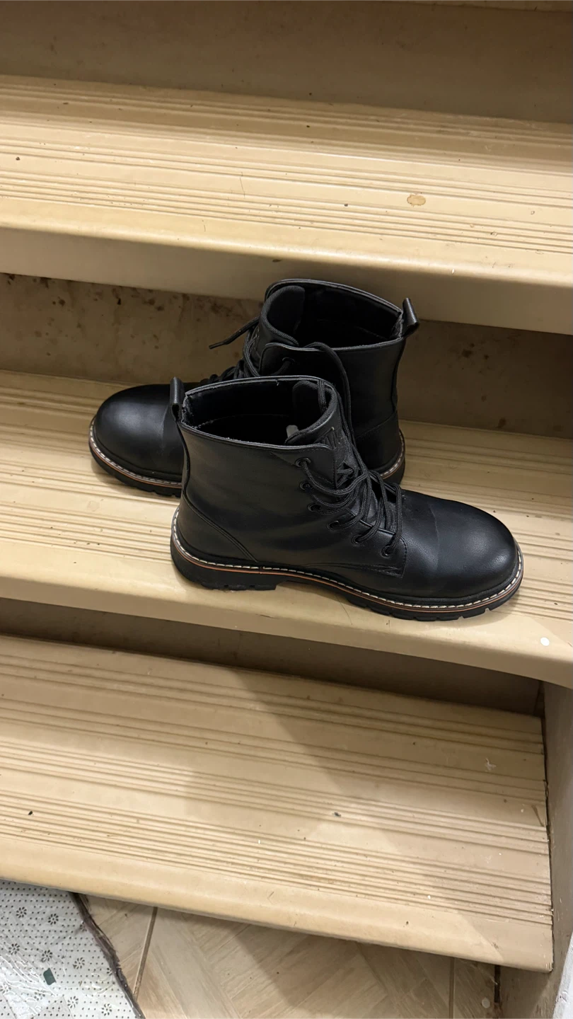 Black Faux Leather Lace-Up Boots - photo 3