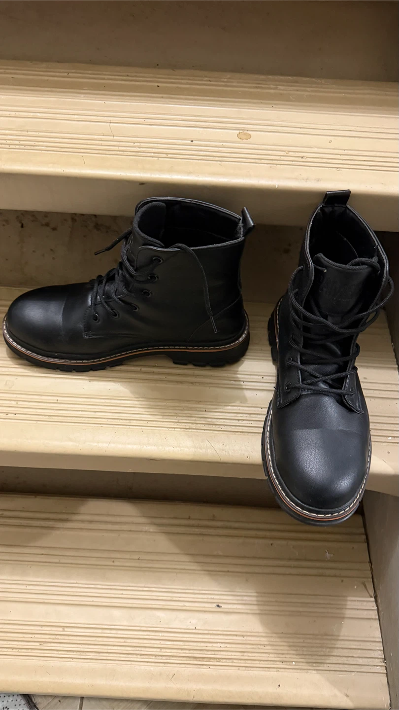Black Faux Leather Lace-Up Boots - photo 4