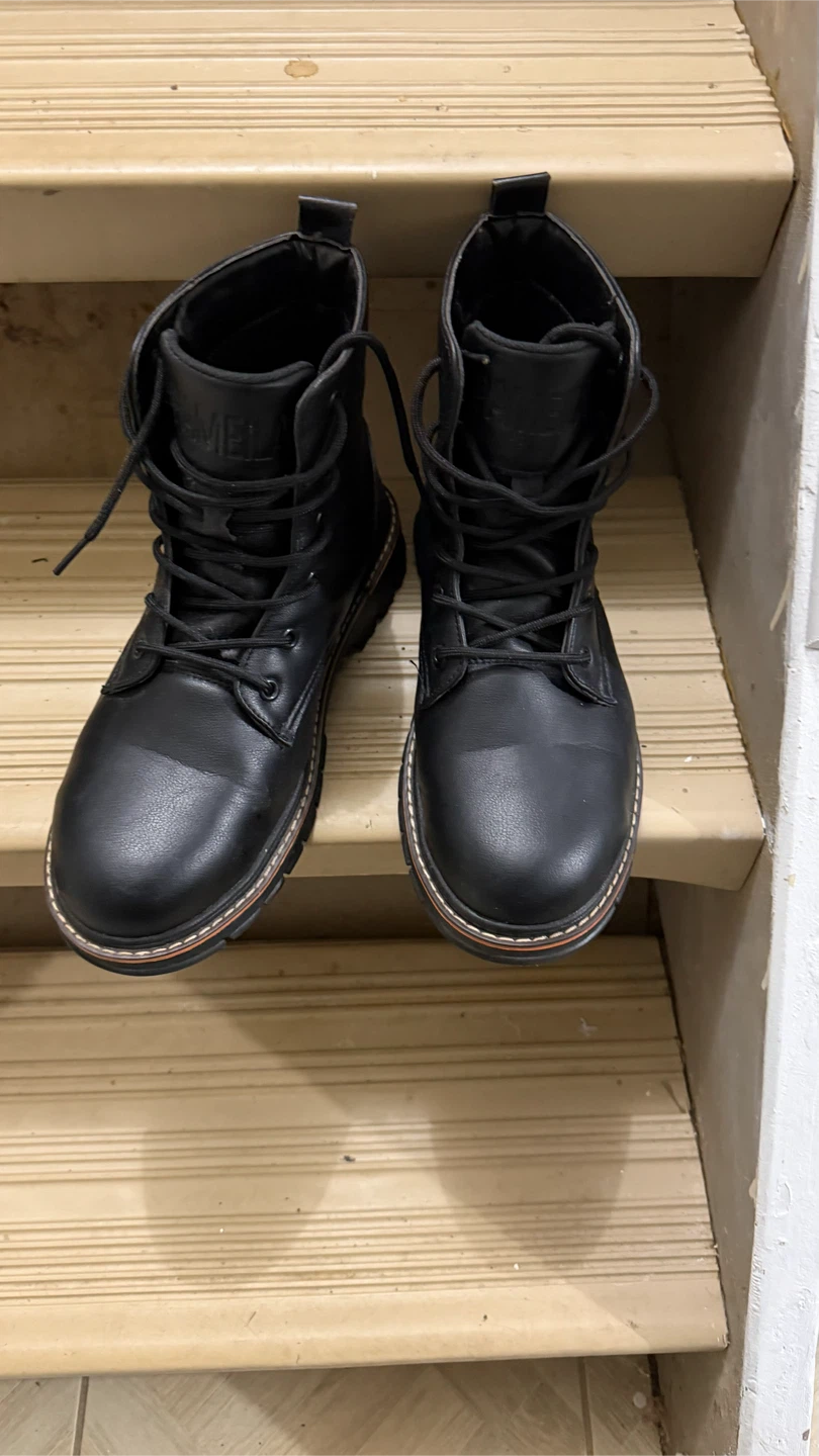 Black Faux Leather Lace-Up Boots - photo 5