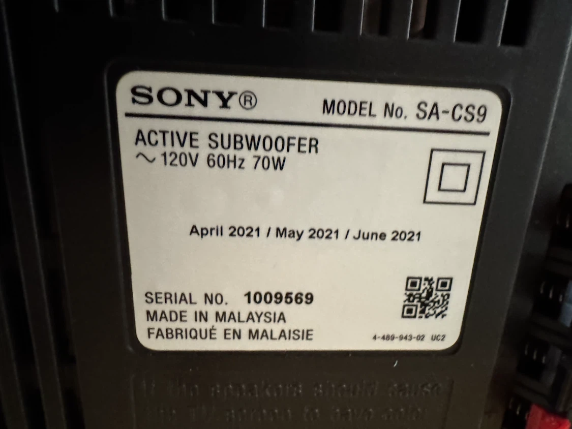 Sony SA-CS9 Active Subwoofer