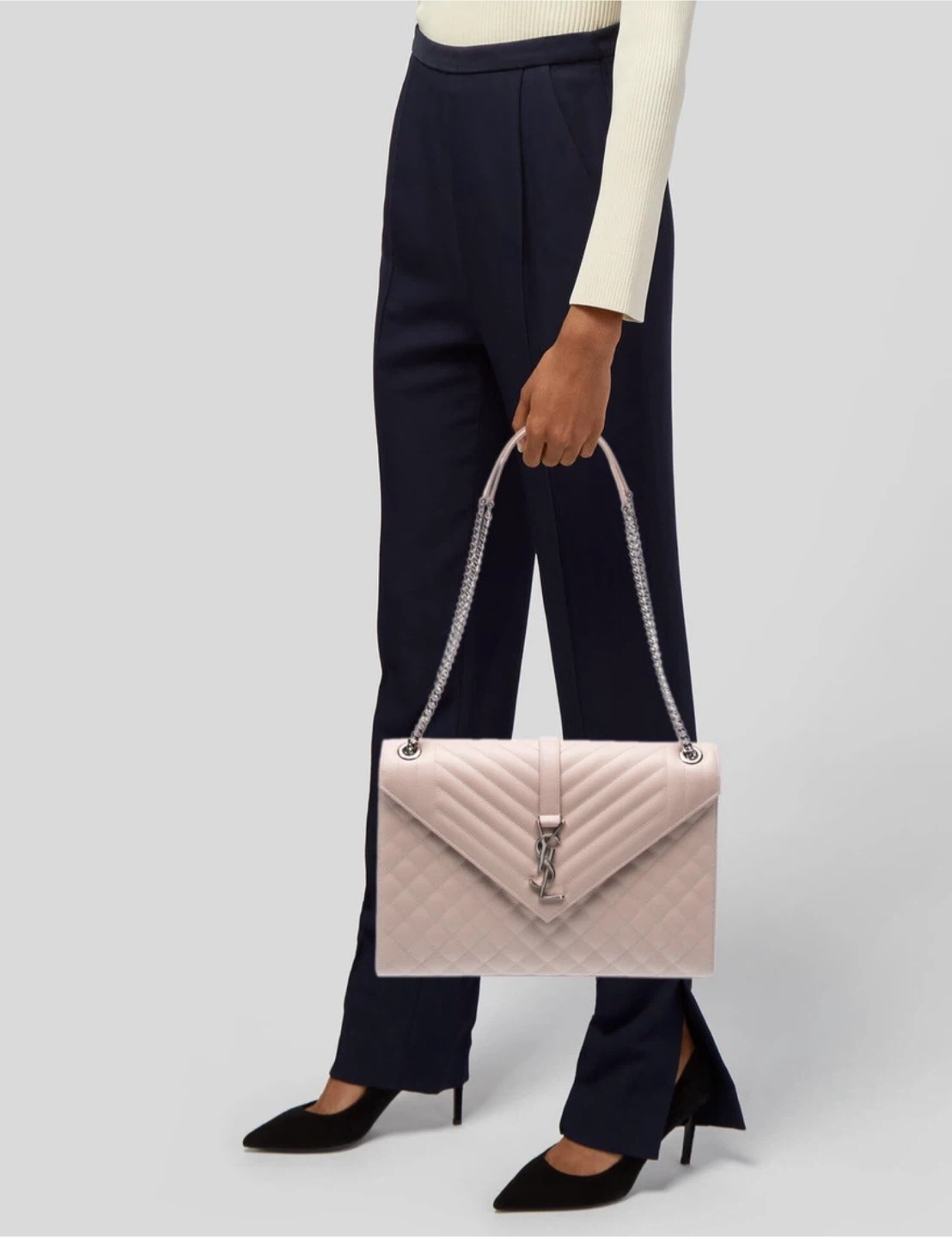 Saint Laurent Large Envelope Leather Monogram Chain Shoulder Bag - photo 2