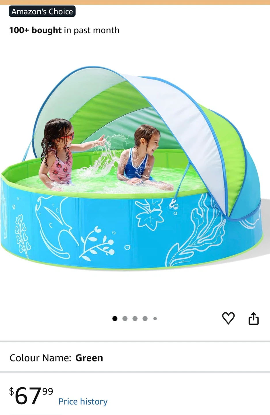Kids Inflatable Pool with Canopy - Blue