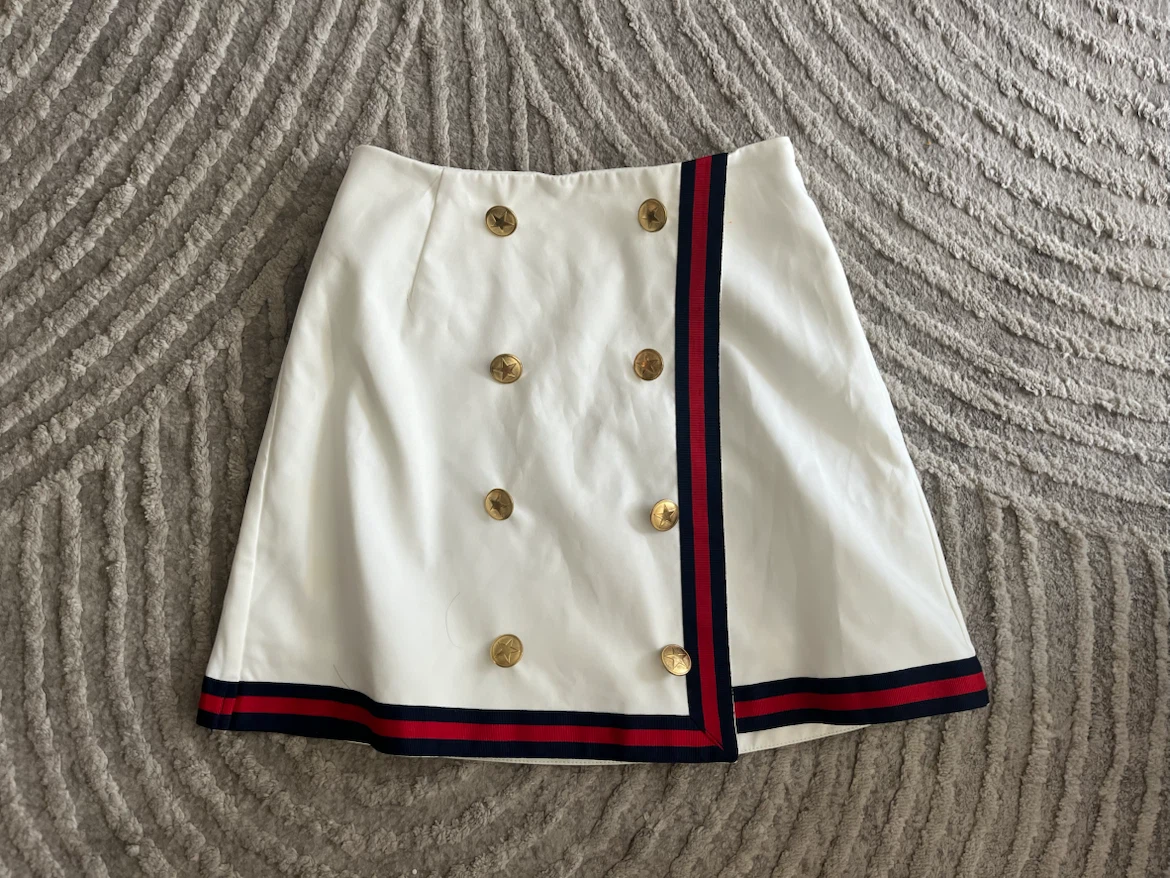 White A-line Skirt with Gold Star Buttons