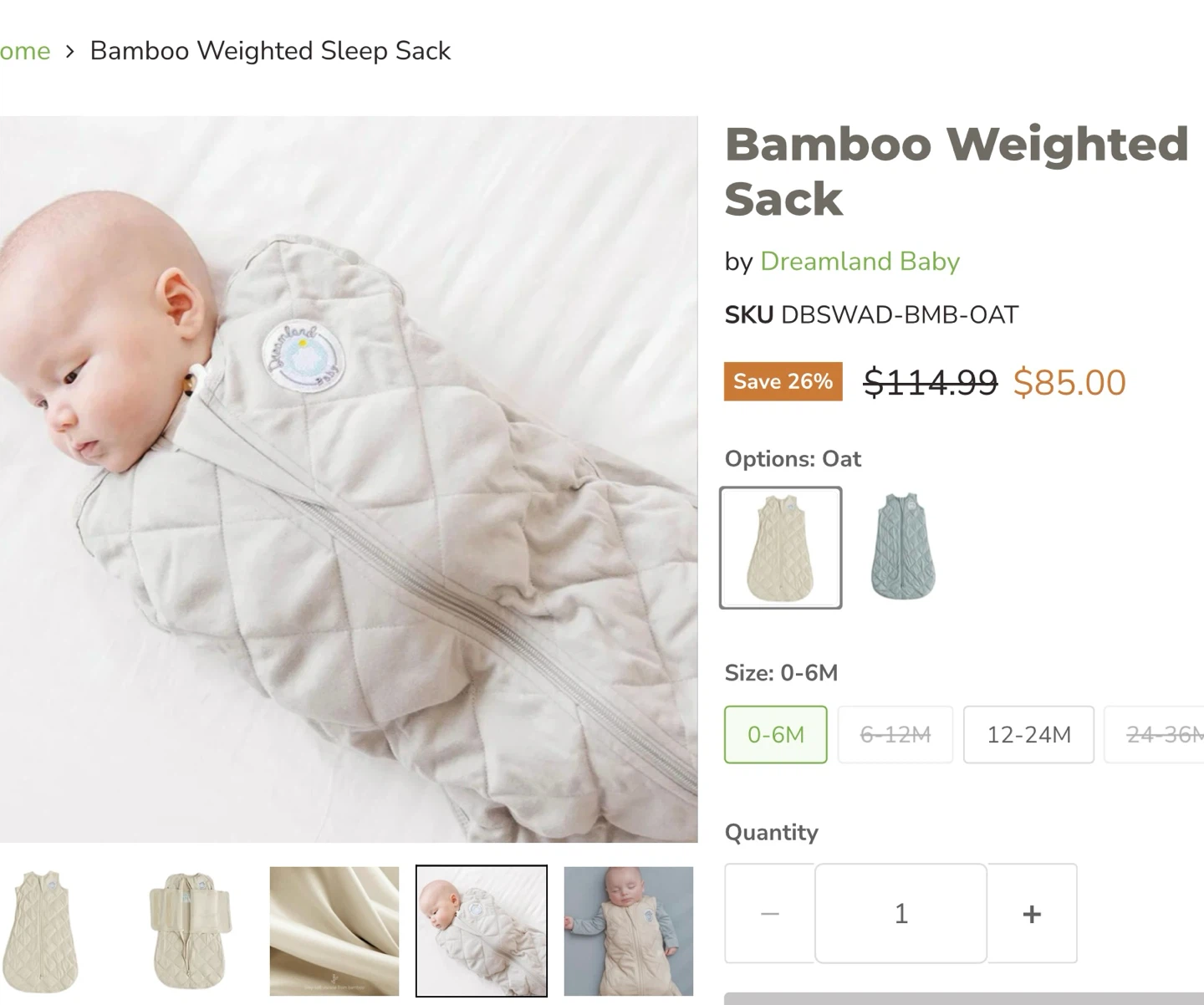 Dreamland Baby Bamboo Weighted Sleep Sack 0-6M - photo 4