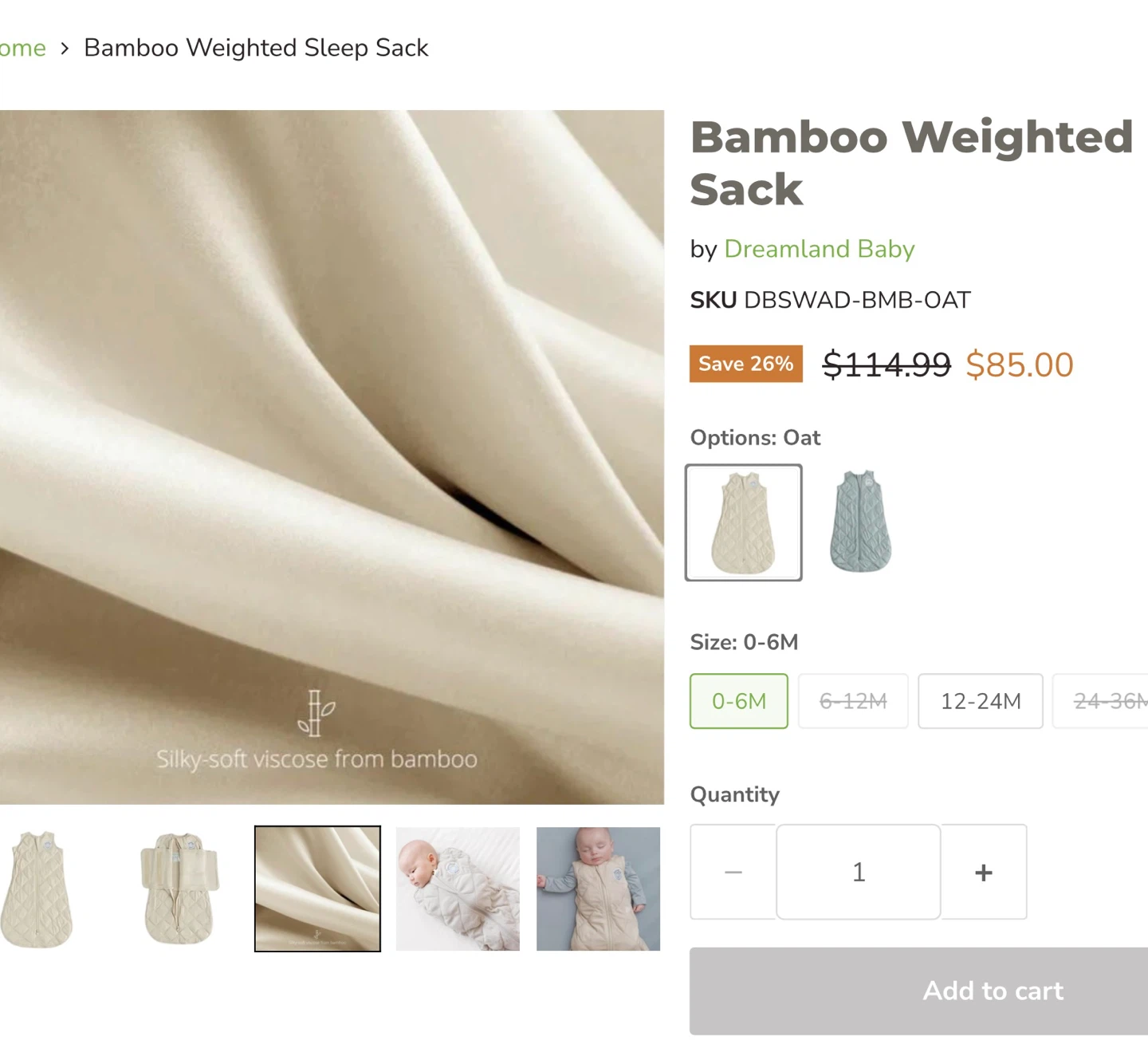 Dreamland Baby Bamboo Weighted Sleep Sack 0-6M - photo 5