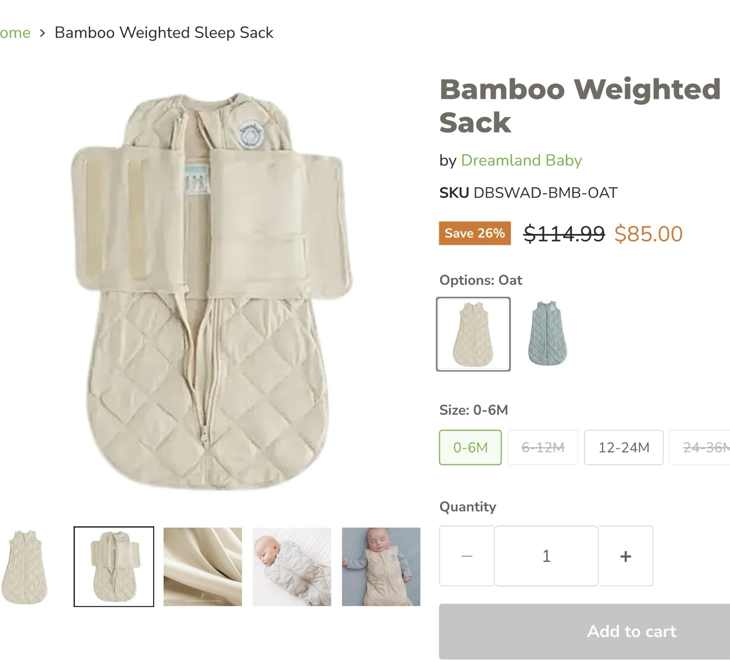 Dreamland Baby Bamboo Weighted Sleep Sack 0-6M - photo 3