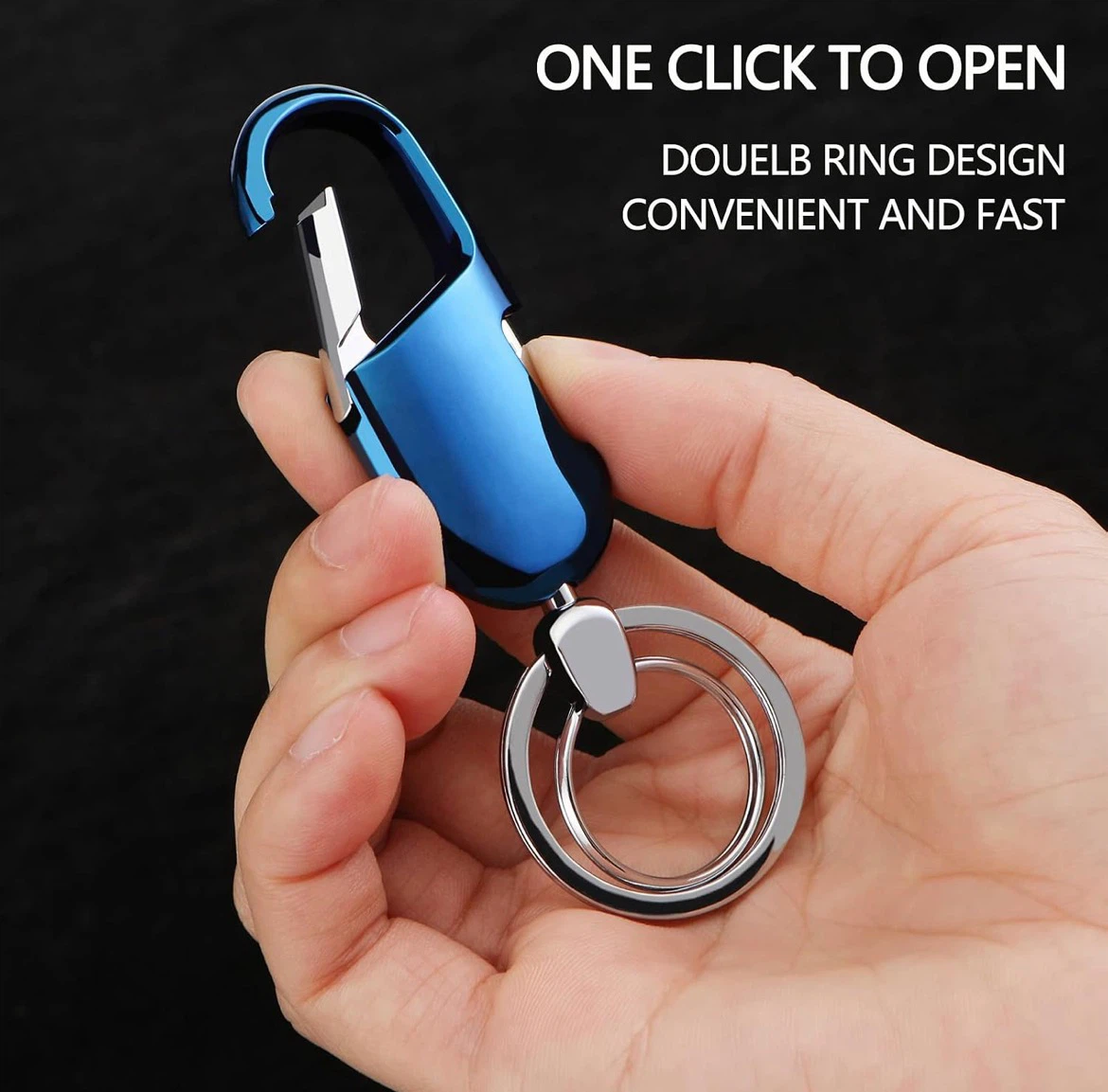 Blue Metal Keychain with Clip