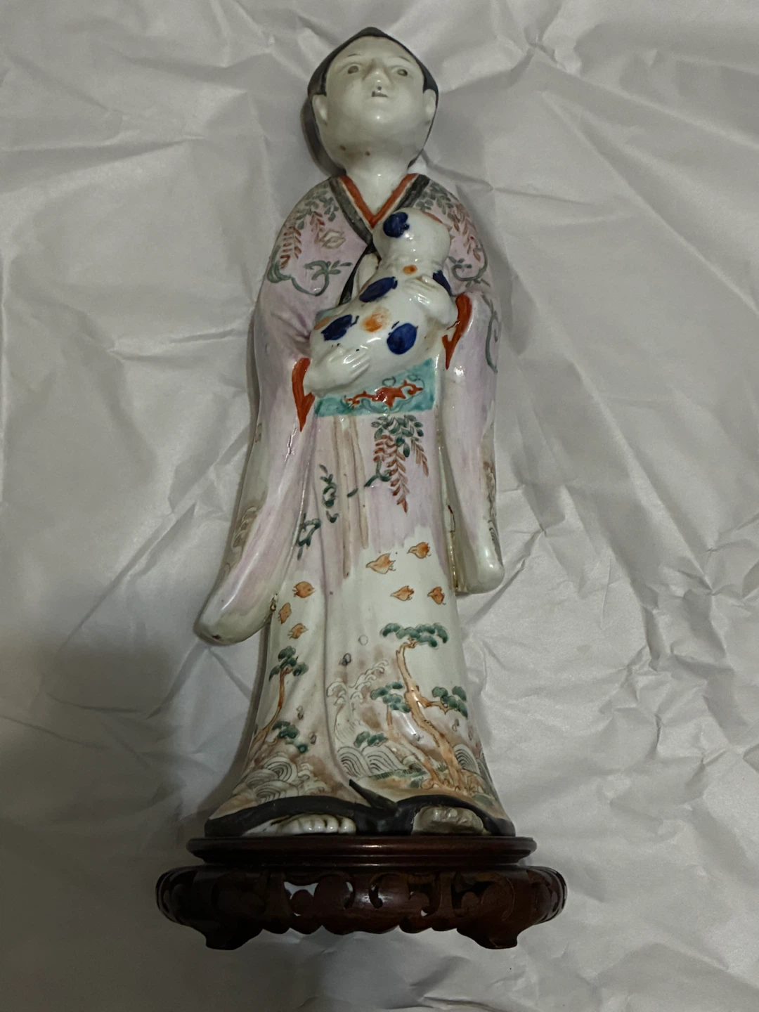 Vintage Ceramic Figurine - Woman Holding Dog