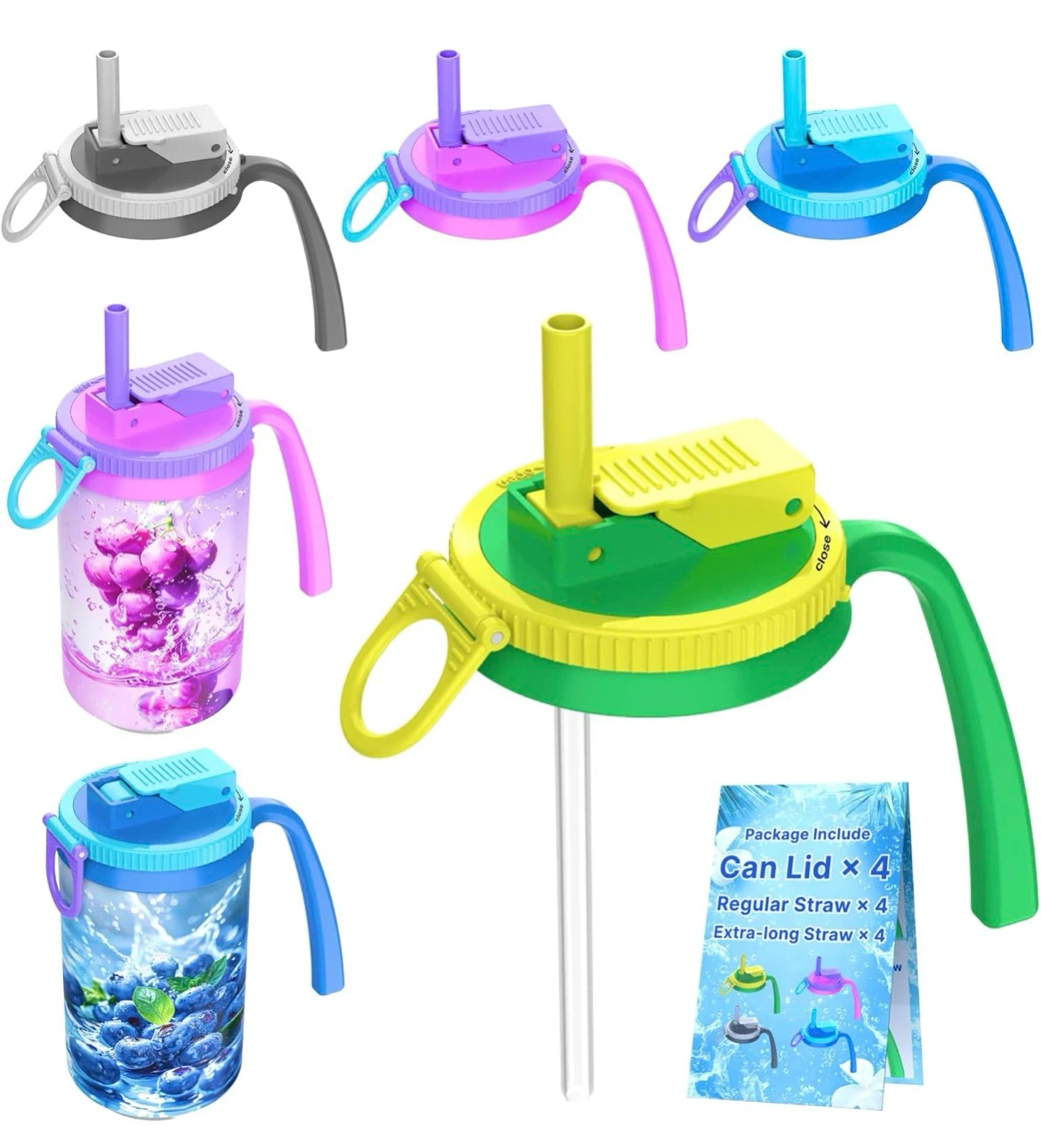 4 Replacement Sippy Cup Lids with Straws for Kids