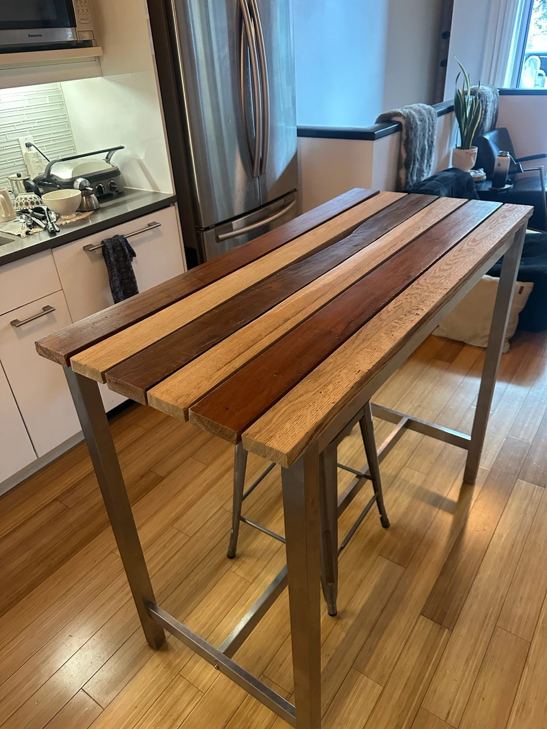 VINTAGE TEAK WHITE OAK KITCHEN ISLAND BAR HEIGHT TABLE - photo 4