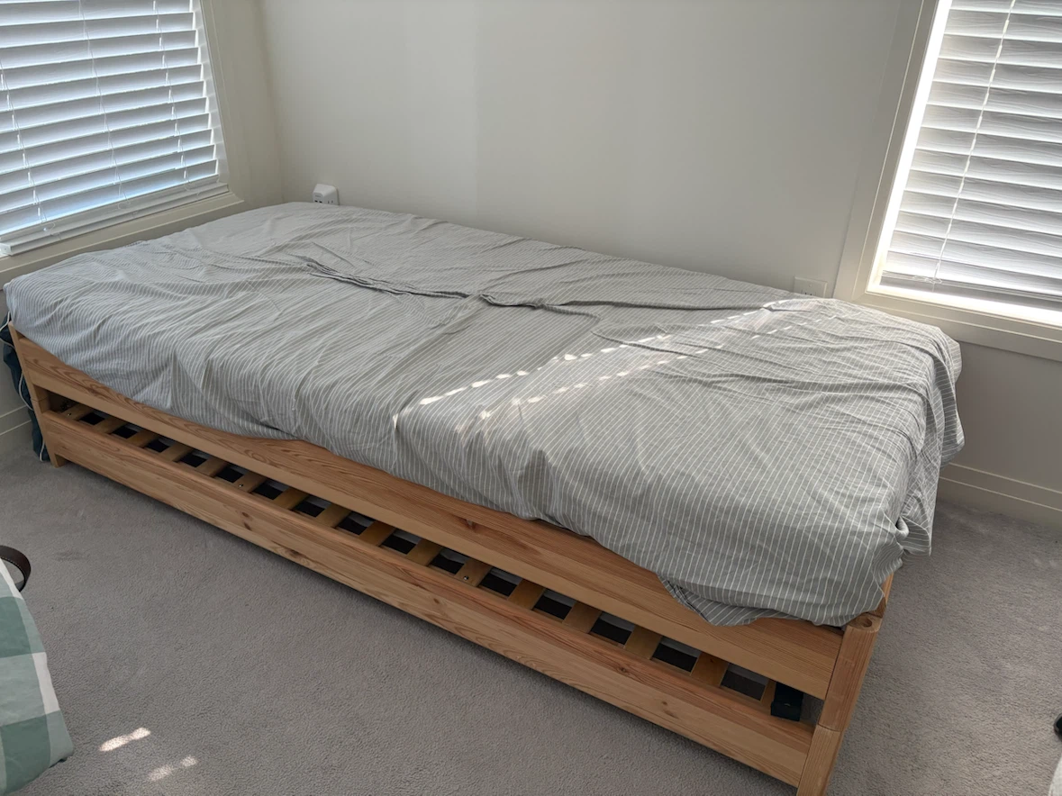 Solid Wood Twin Bed Frame with Mattress – Great Condition