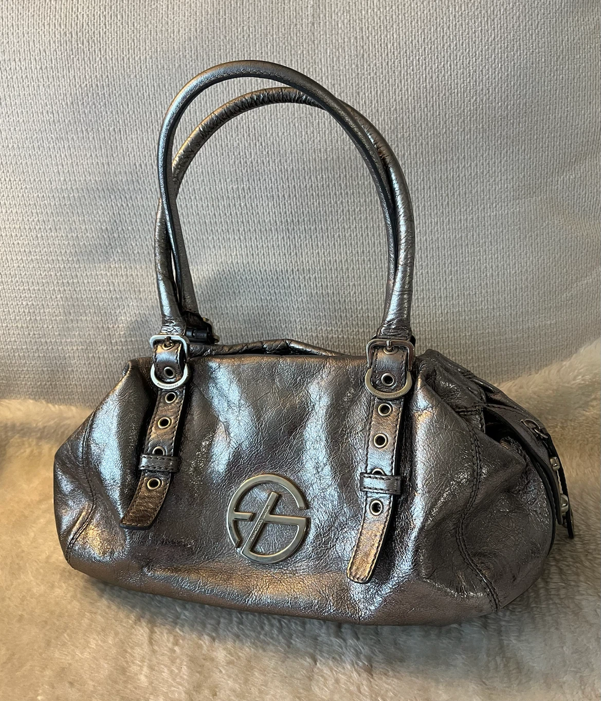 Francesco Biasia Genuine Leather Silver Handbag