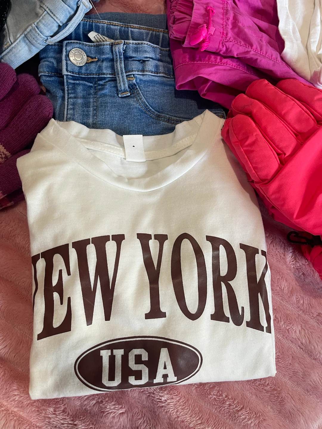 Girls dress jeans t-shirt gloves hat - photo 2