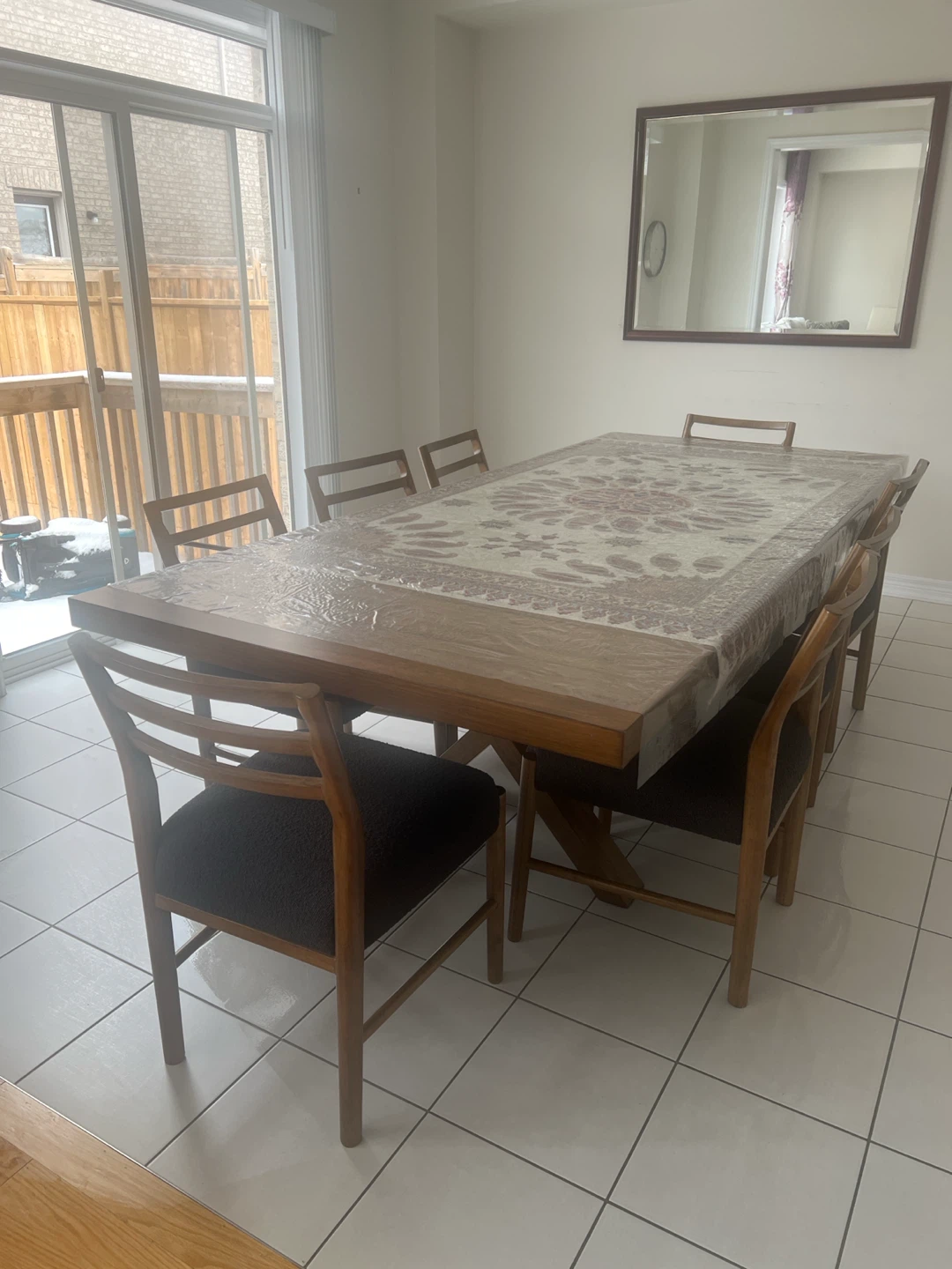 Wooden Dining Table with Protective Cover