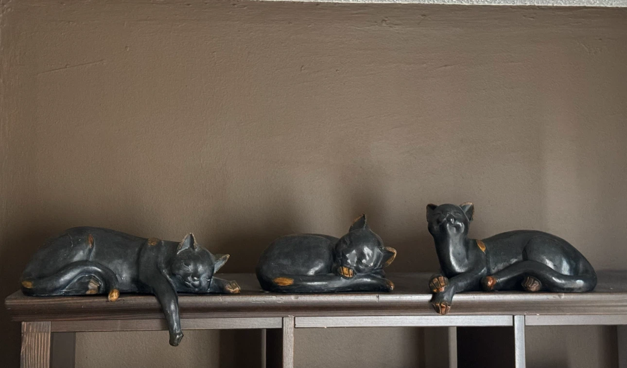 Set of 3 Black Sleeping Cat Figurines