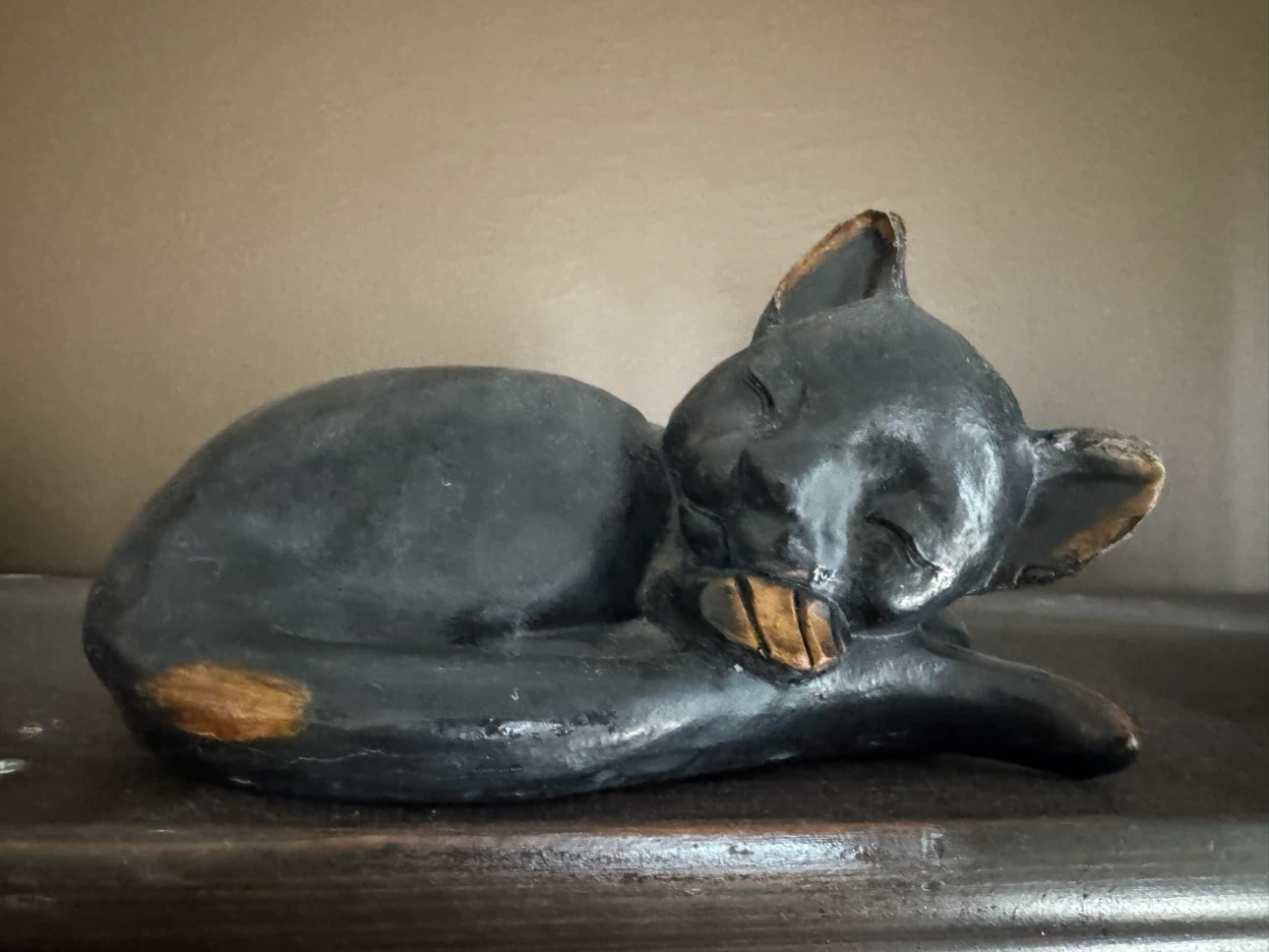 Set of 3 Black Sleeping Cat Figurines - photo 3