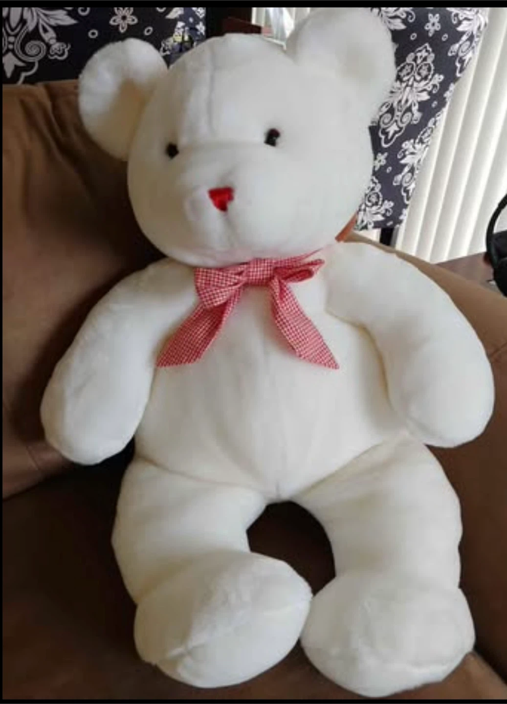 White Teddy Bear with Red Bow