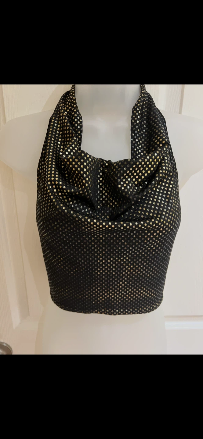 Women's Black & Gold Sequin Halter Top