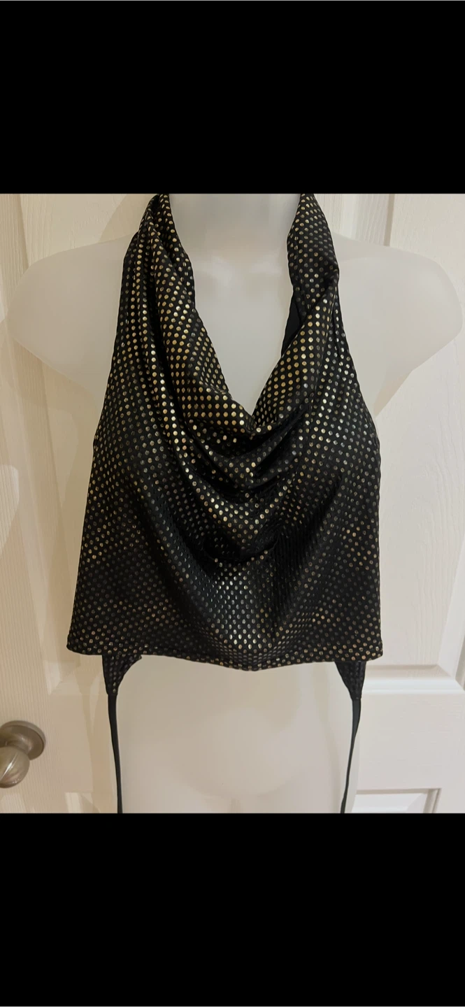Women's Black & Gold Sequin Halter Top - photo 2