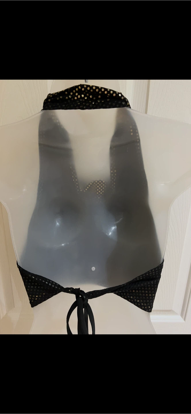 Women's Black & Gold Sequin Halter Top - photo 3