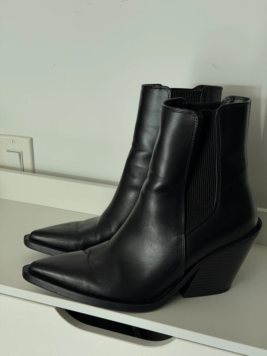 Black Pointed Toe Western Ankle Boots
